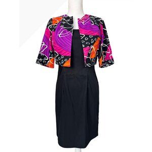 Womens 2-Piece Petite Dress Set By AGB W/Vibrant Jacket & Black Dress Office NWT